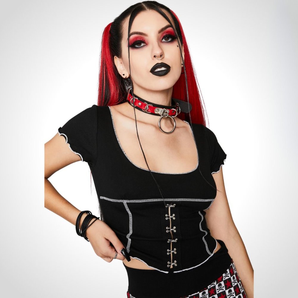 NWT DOLLS KILL WIDOW HARLEQUIN GIRL CROP TO